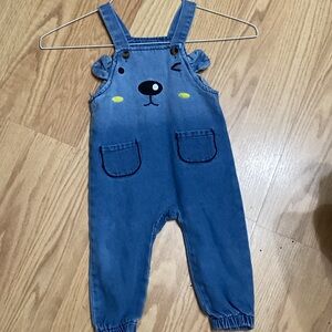 SHEIN Kids Blue Overalls with Bear Design